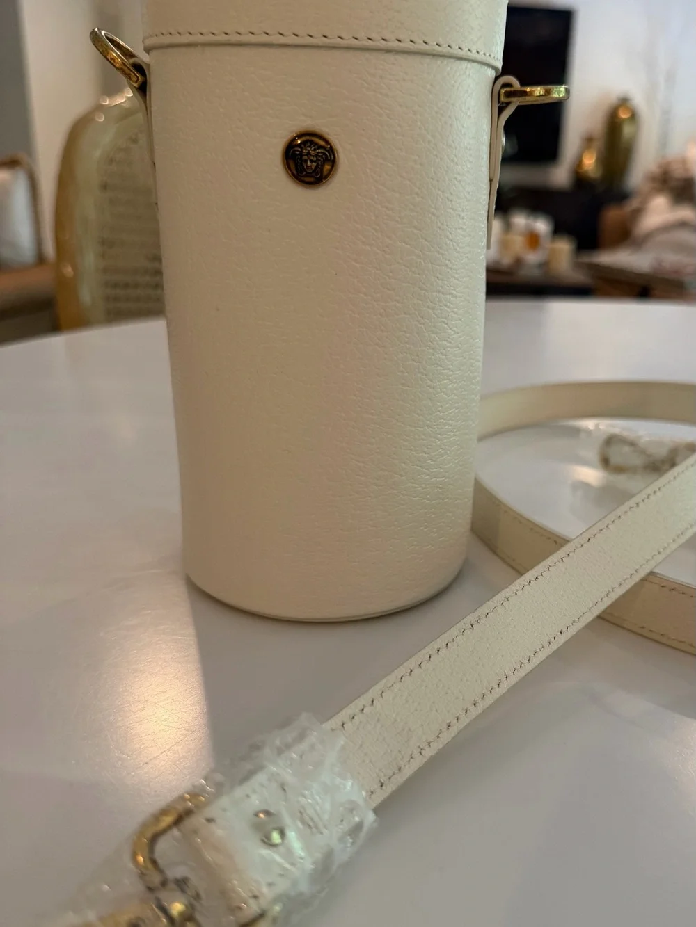Versace cream leather